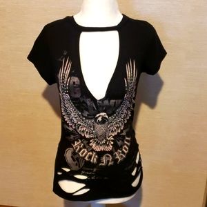 OSBC Many Many Black Short Sleeve Open Front Shirt